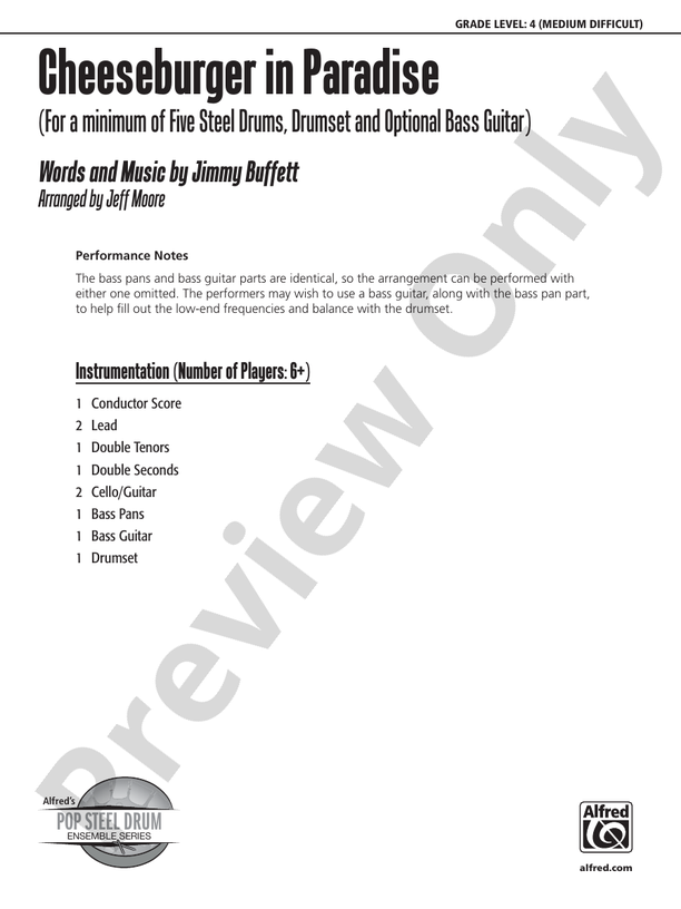 Cheeseburger in Paradise Steel Drum Conductor Score & Parts Jimmy