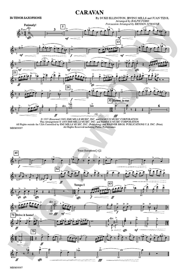 Caravan Bflat Tenor Saxophone Bflat Tenor Saxophone Part Digital