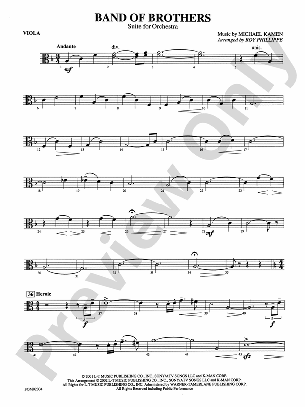 Band of Brothers Viola Viola Part Digital Sheet Music Download