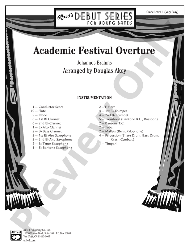 Academic Festival Overture: Concert Band Conductor Score & Parts ...