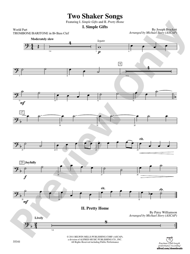 Two Shaker Songs: (wp) 1st B-flat Trombone B.C.: (wp) 1st B-flat ...