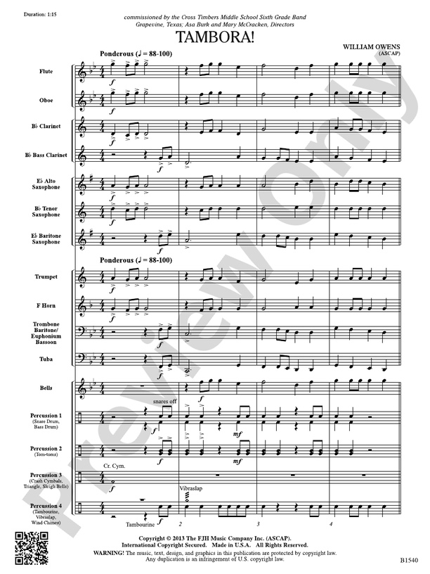 Tambora! Score William Owens Digital Sheet Music Download
