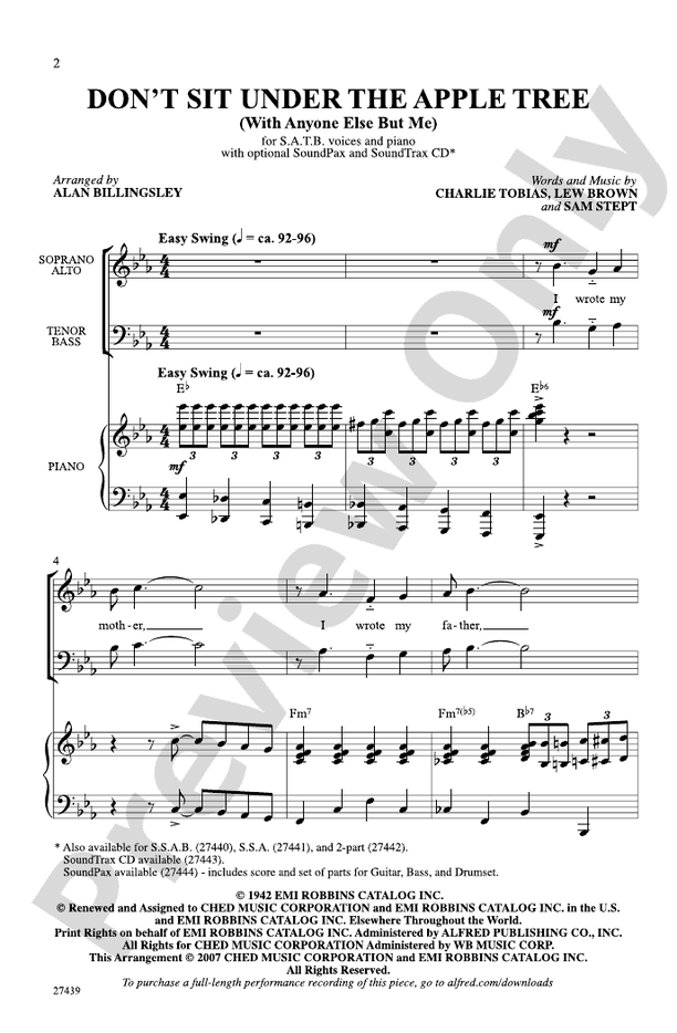 Dont Sit Under The Apple Tree Satb Choral Octavo Charlie Tobias Digital Sheet Music Download 7217