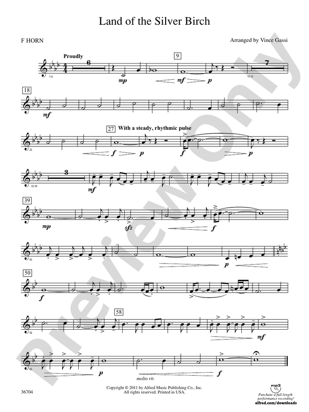 Land of the Silver Birch: 1st F Horn: 1st F Horn Part - Digital Sheet ...