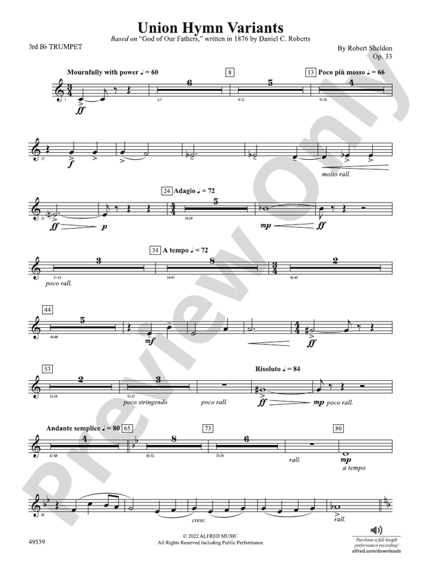 Union Hymn Variants: 3rd B-flat Trumpet: 3rd B-flat Trumpet Part ...