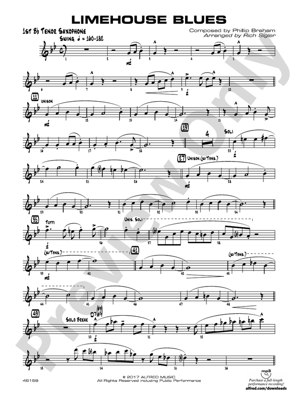 Limehouse Blues Bflat Tenor Saxophone Bflat Tenor Saxophone Part