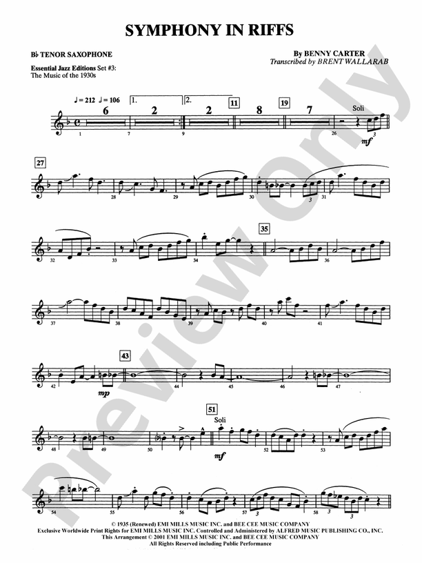 Symphony in Riffs Bflat Tenor Saxophone Bflat Tenor Saxophone Part