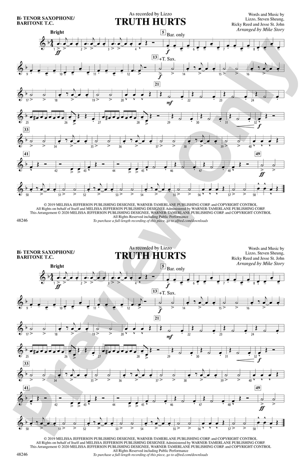 Truth Hurts: Bb Tenor Saxophone/Bartione Treble Clef