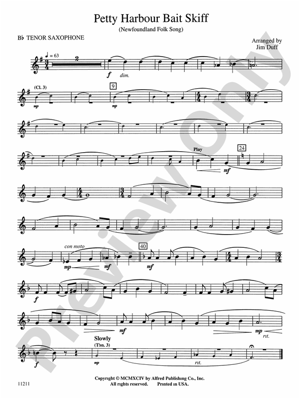 Petty Harbour Bait Skiff Bflat Tenor Saxophone Bflat Tenor Saxophone Part Digital Sheet