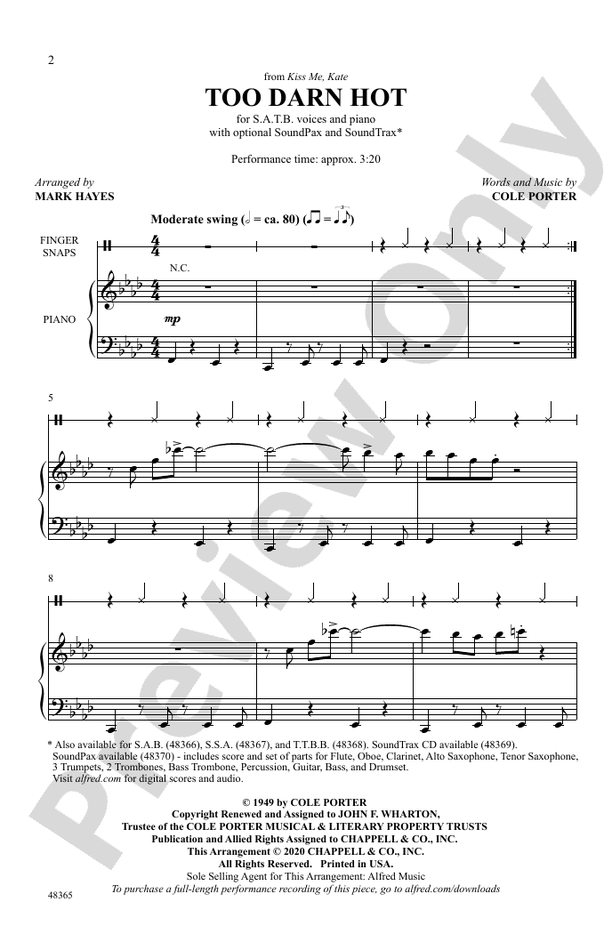 Too Darn Hot Satb Choral Octavo Cole Porter Digital Sheet Music Download 9432