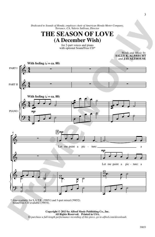 The Season of Love 2Part Choral Octavo Sally K. Albrecht Digital