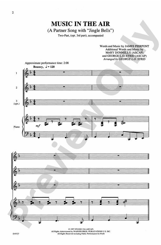 Music in the Air 2Part (Opt. 3Part) Choral Octavo James Pierpont