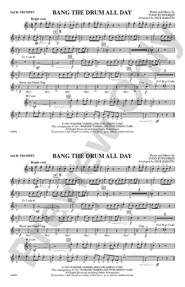 Bang The Drum All Day: 2nd B-flat Trumpet: 2nd B-flat Trumpet Part ...