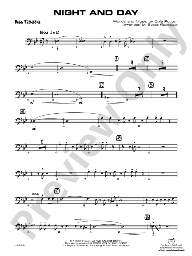 Night And Day: Bass Trombone: Bass Trombone Part - Digital Sheet Music 