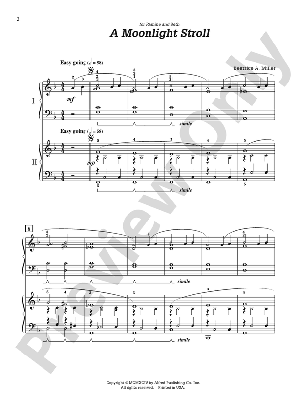 Moonlight Stroll - Piano Duo (2 Pianos, 4 Hands)