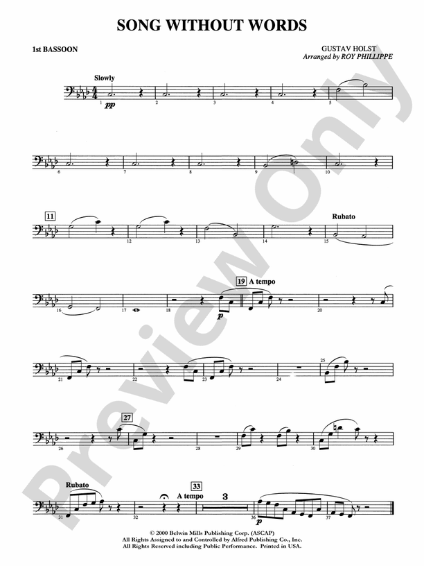 Song without Words Bassoon Bassoon Part Digital Sheet Music Download
