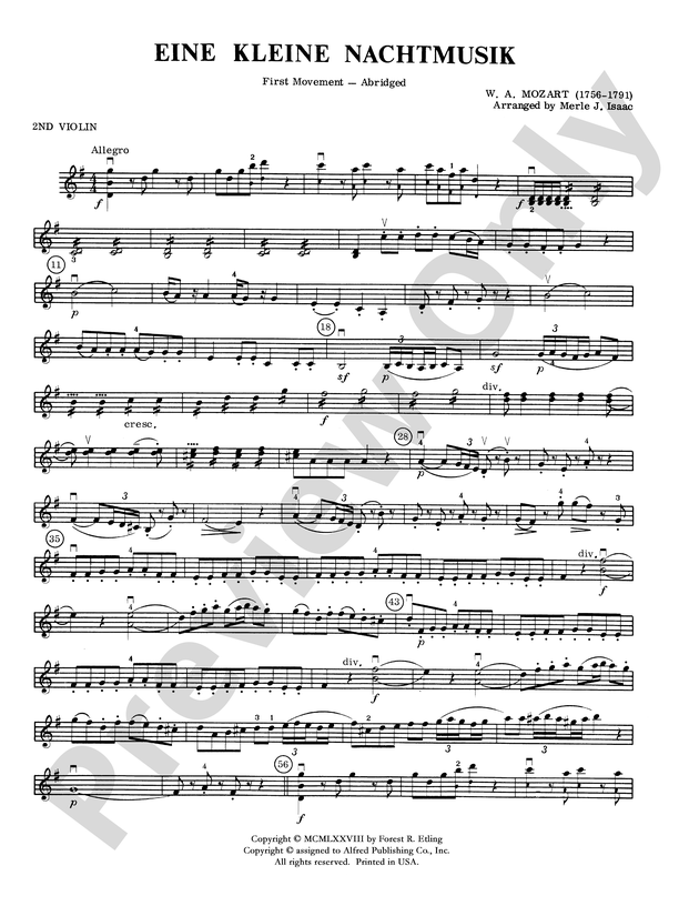 Eine Kleine Nachtmusik: 2nd Violin: 2nd Violin Part - Digital Sheet Music