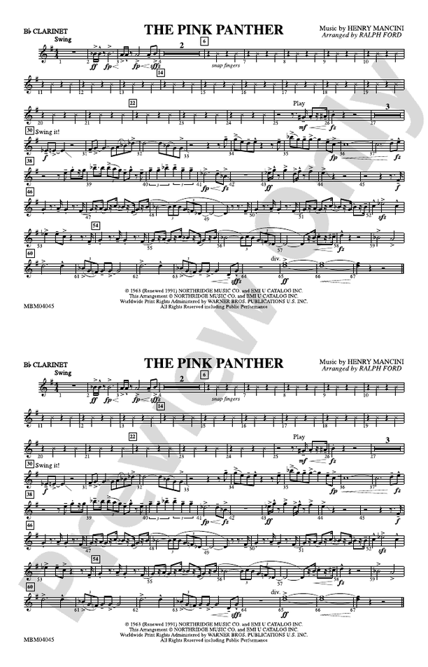 The Pink Panther 1st Bflat 1st Bflat Part