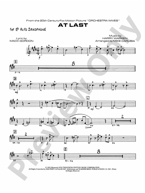 At Last: E-flat Alto Saxophone: E-flat Alto Saxophone Part