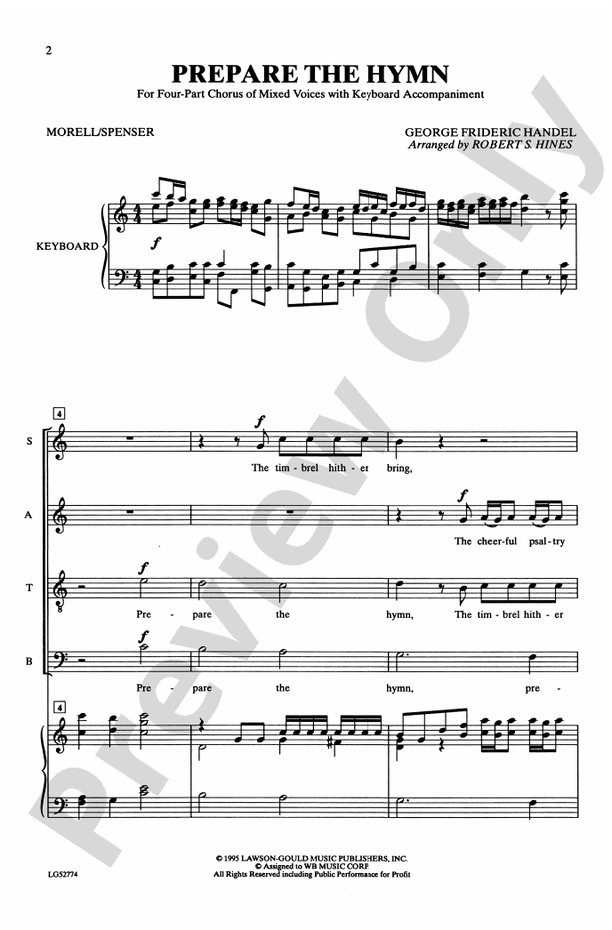 Prepare the Hymn SATB Choral Octavo Frideric Handel Digital