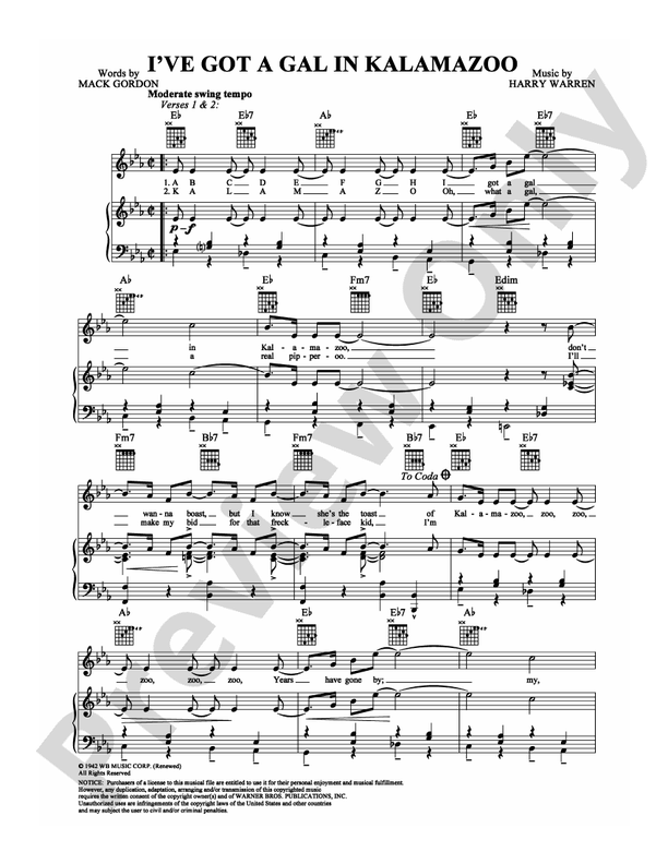 I Ve Got A Woman übersetzung Deutsch I've Got A Gal In Kalamazoo: Piano/Vocal/Chords: Harry Warren - Digital