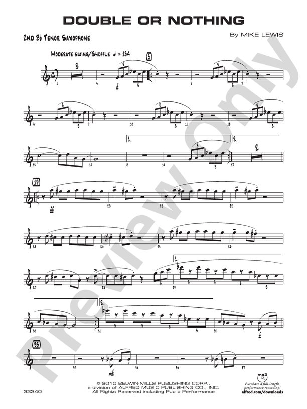 Double Or Nothing 2nd B Flat Tenor Saxophone 2nd B Flat Tenor Saxophone Part Digital Sheet 2955