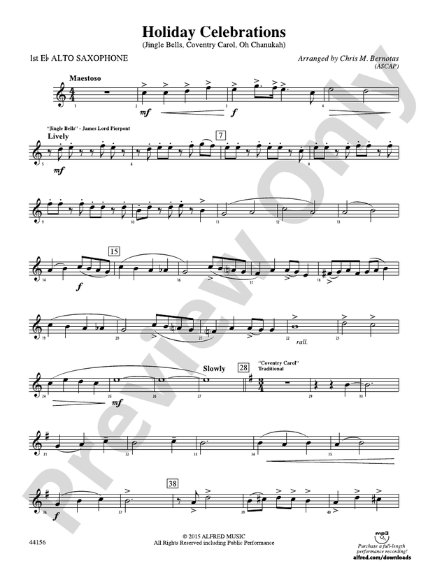 Holiday Celebrations: E-flat Alto Saxophone: E-flat Alto Saxophone Part ...