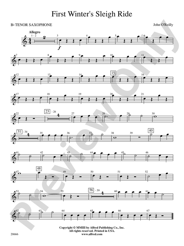 First Winter's Sleigh Ride Bflat Tenor Saxophone Bflat Tenor