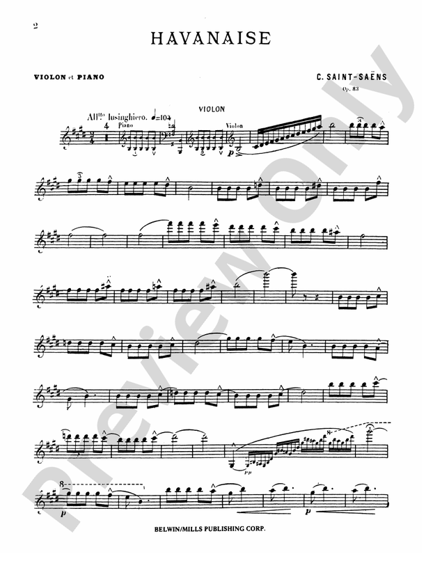 Saint-Saëns: Havanaise, Op. 83 (Urtext), Arr. Eugene Ysaye