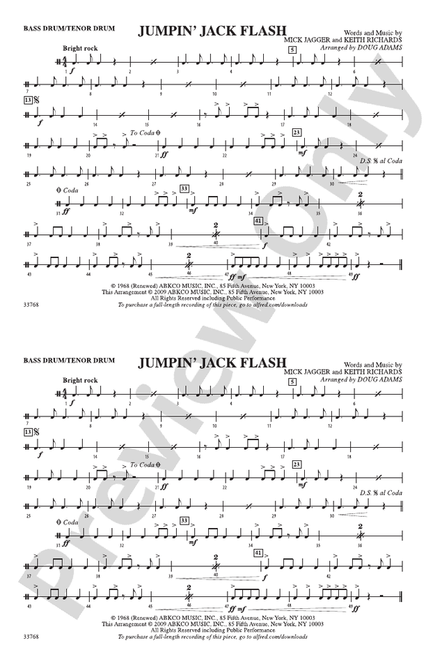 Jumpin' Jack Flash Bass Drum/Tenor Drum Bass Drum/Tenor Drum Part