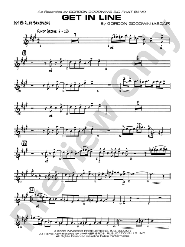 Get In Line E Flat Alto Saxophone E Flat Alto Saxophone Part Digital Sheet Music Download 