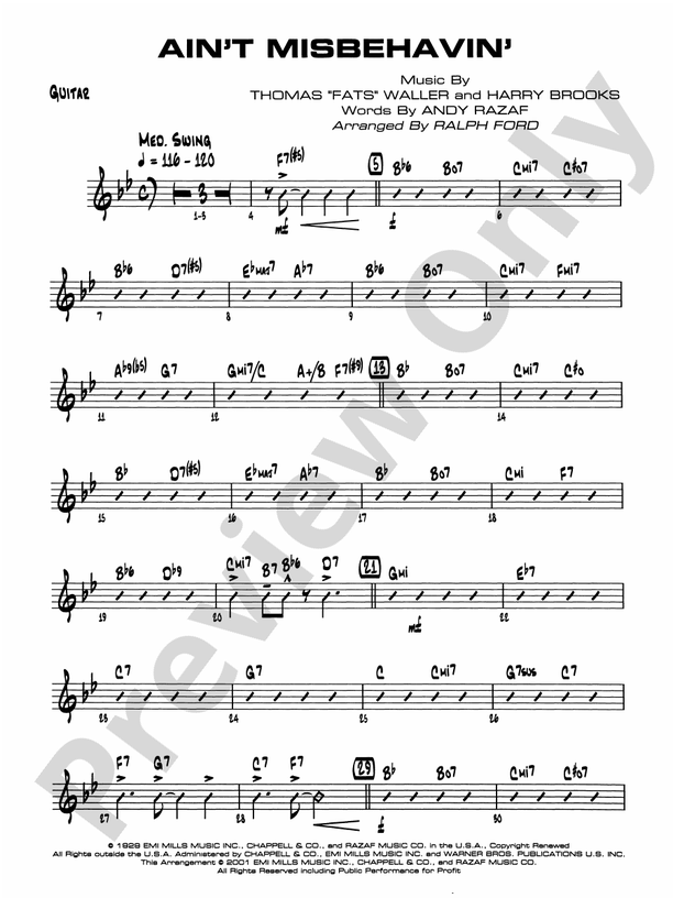 Aint Misbehavin Guitar Guitar Part Digital Sheet Music Download