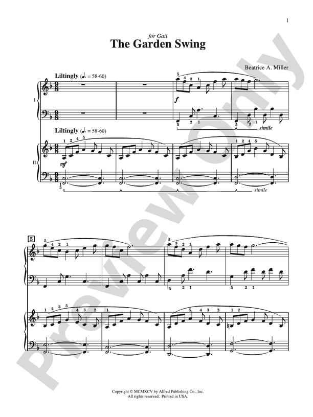 The Garden Swing - Piano Duo (2 Pianos, 4 Hands)