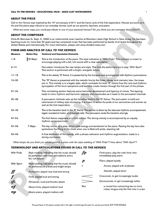 Call to the Heroes: Bass Clef Educational Pack