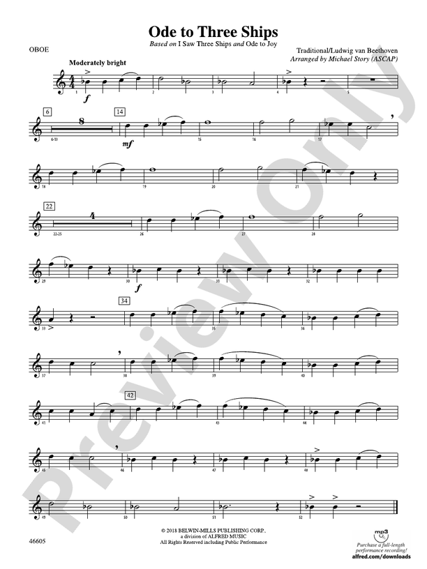 Ode to Three Ships Oboe Oboe Part Digital Sheet Music Download