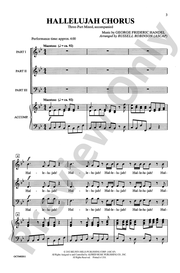 Hallelujah Chorus 3 Part Mixed Choral Octavo George Frideric Handel Digital Sheet Music Download 