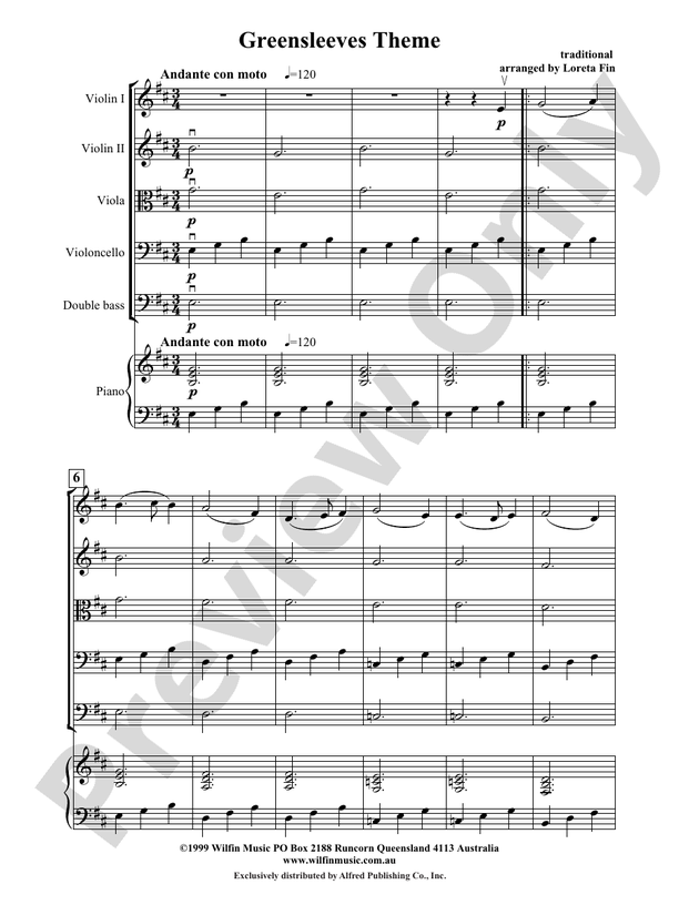 Greensleeves Theme String Orchestra Conductor Score & Parts Digital