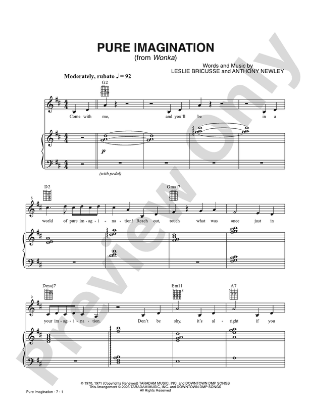 Song From Willy Wonka Pure Imagination Lyrics Pure Imagination (from Wonka): Piano: Leslie Bricusse - Digital Sheet