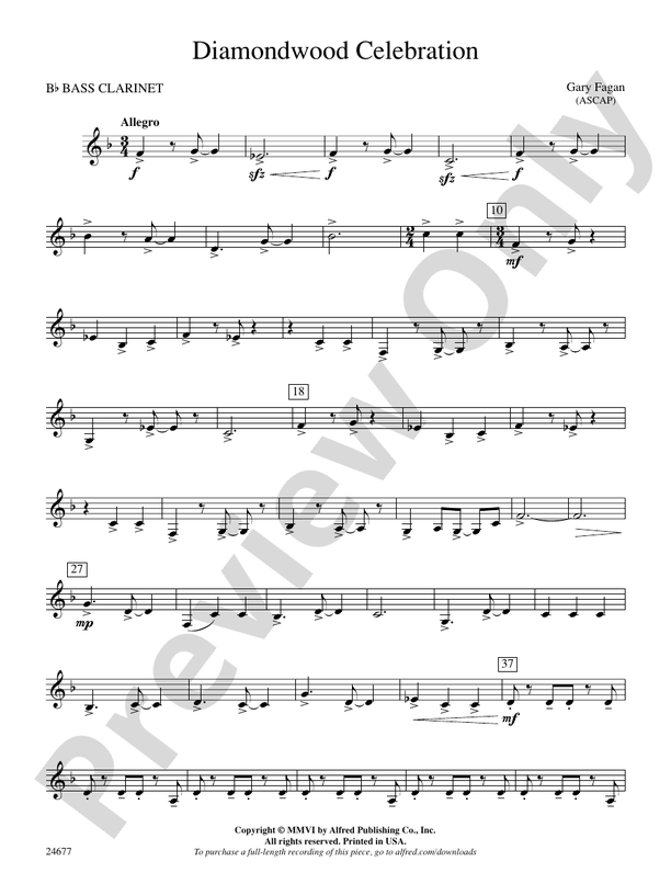 Diamondwood Celebration B Flat Bass Clarinet B Flat Bass Clarinet Part Digital Sheet Music 