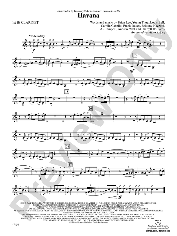 Havana 1st B Flat Clarinet 1st B Flat Clarinet Part Digital Sheet Music Download 3259