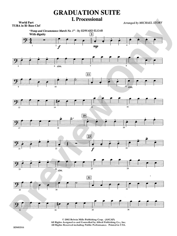 Graduation Suite (Processional: Pomp and Circumstance March No. 1 / Recessional: Rondeau from Premiere Suite): WP B-flat Tuba B.C.