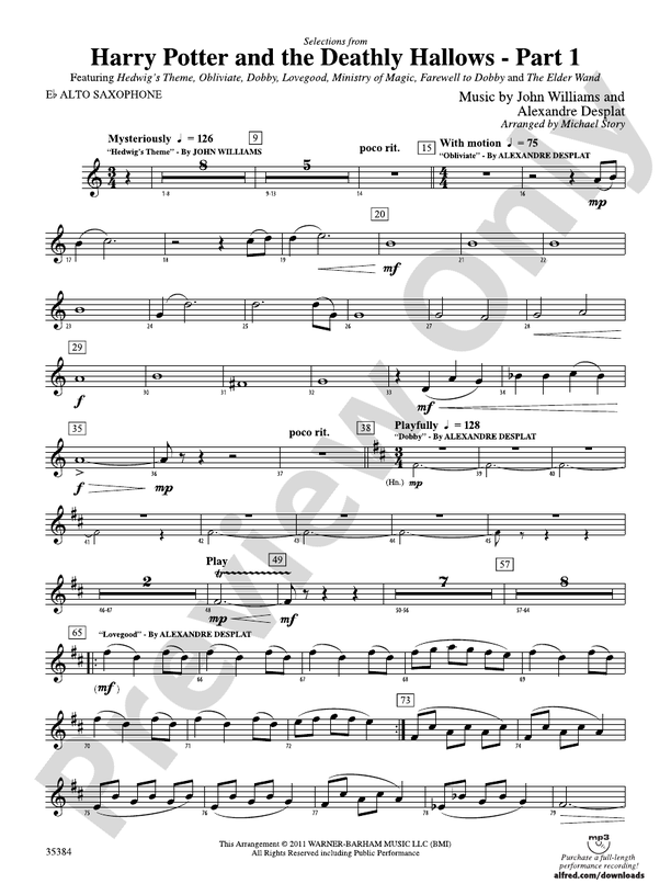 Harry Potter And The Deathly Hallows Part 1 Selections From E Flat Alto Saxophone E Flat