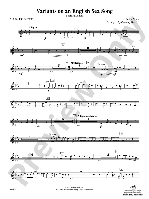 Variants on an English Sea Song: 3rd B-flat Trumpet: 3rd B-flat Trumpet Part - Digital Sheet ...