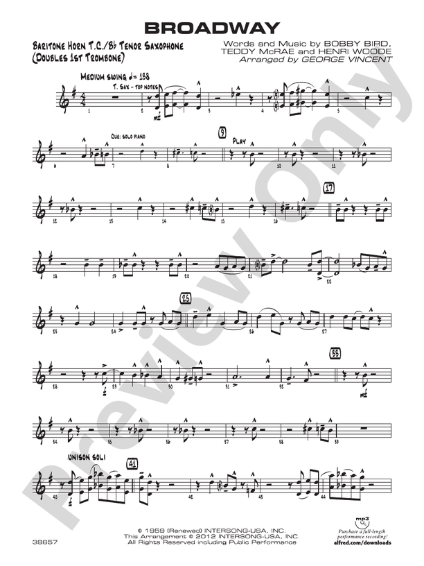 Broadway: Baritone T.C.: Baritone T.C. Part - Digital Sheet Music Download