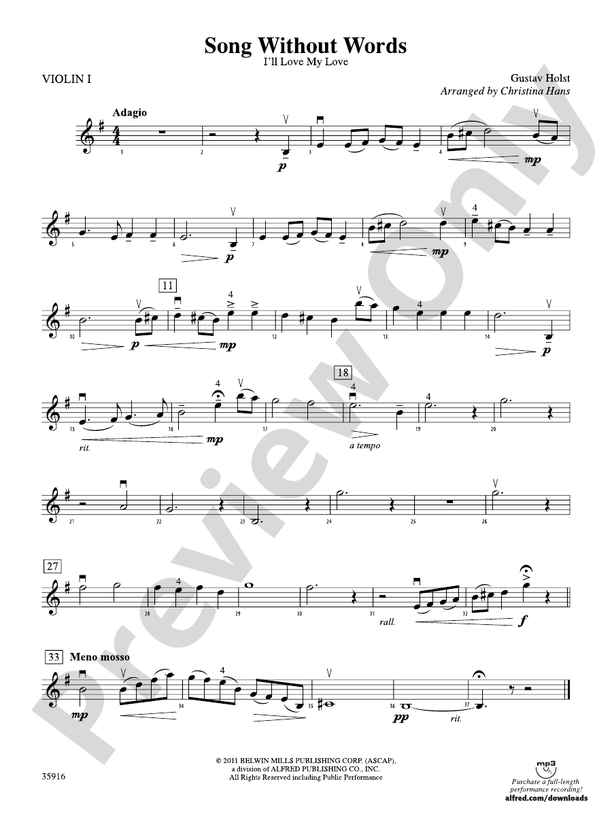 Song Without Words 1st Violin 1st Violin Part Digital Sheet Music