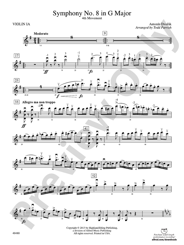Symphony No. 8 in G Major: Violin 1A: Violin 1A Part - Digital