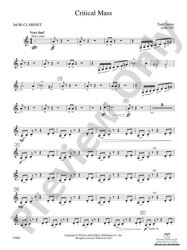 Critical Mass: 3rd B-flat Clarinet: 3rd B-flat Clarinet Part - Digital  Sheet Music Download