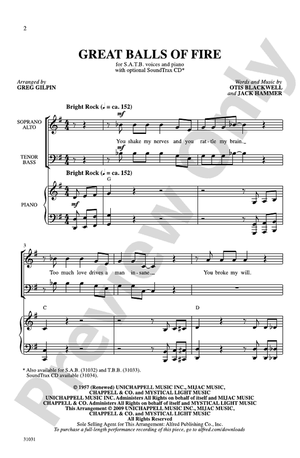 Great Balls of Fire SATB Choral Octavo Jack Hammer Digital Sheet