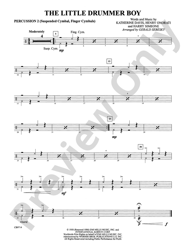 The Little Drummer Boy 2nd Percussion 2nd Percussion Part Digital Sheet Music Download