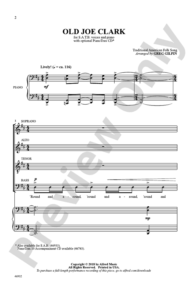 Old Joe Clark SATB Choral Octavo Digital Sheet Music Download
